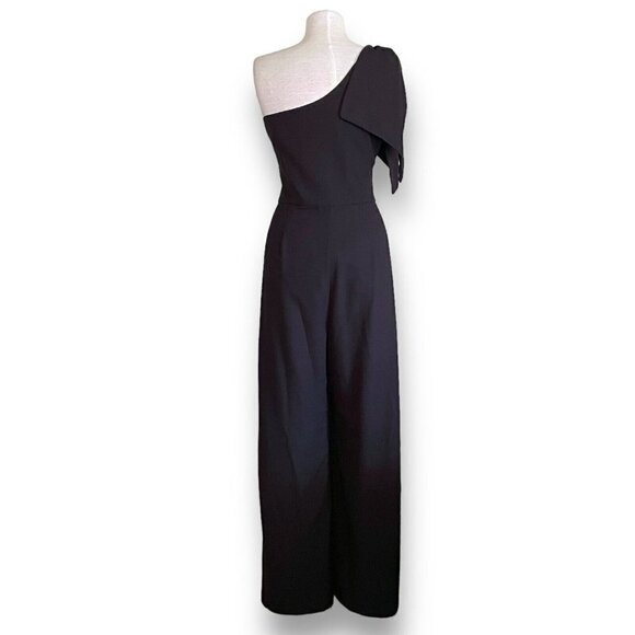 BHLDN Anthropologie Womens Windham Jumpsuit Plus Sz 18 Black 1 Shoulder Wide Leg - Picture 8 of 12